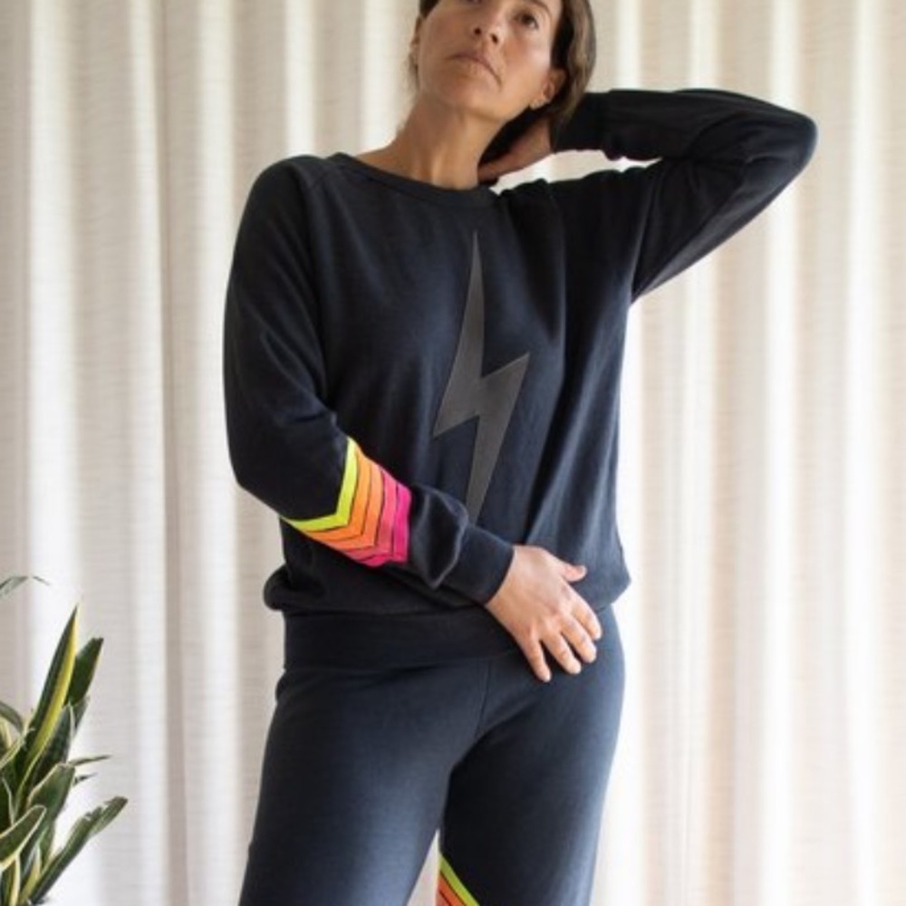Aviator Nation bolt crewneck with stripes